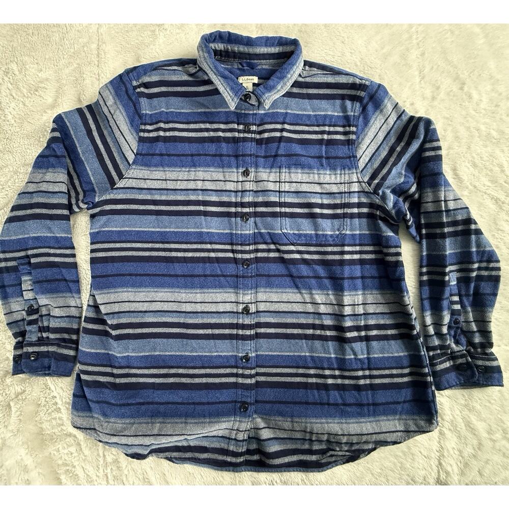 L.L. Bean Organic Cotton Button Down Blue Flannel Shirt Men’s XL